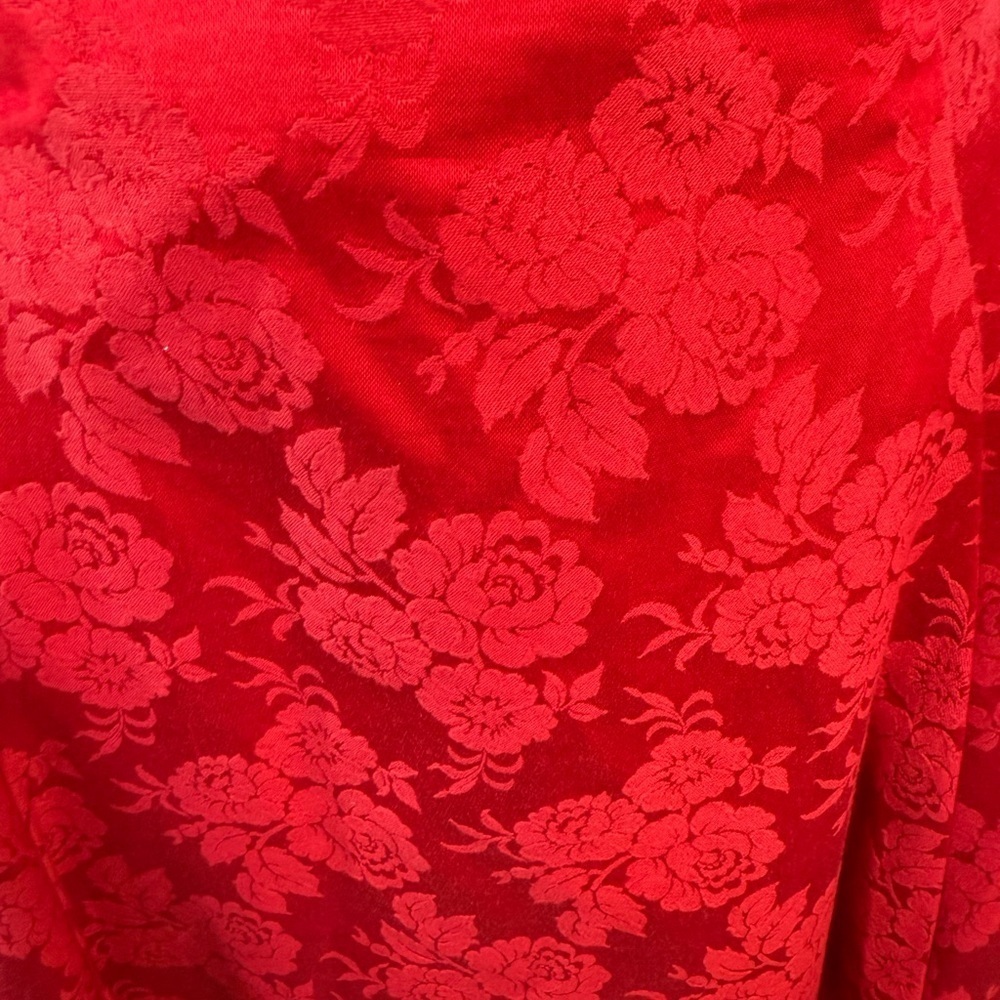 Vintage Gunne Sax Dress Womens 12 Red Jacquard Floral A-Line V-Neck Made USA 90s - Picture 4 of 9